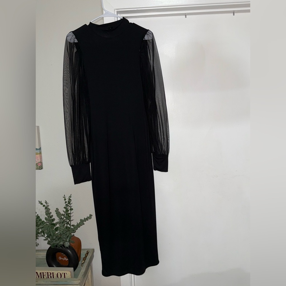 SHEIN Black Dress with Sheer Long Sleeves